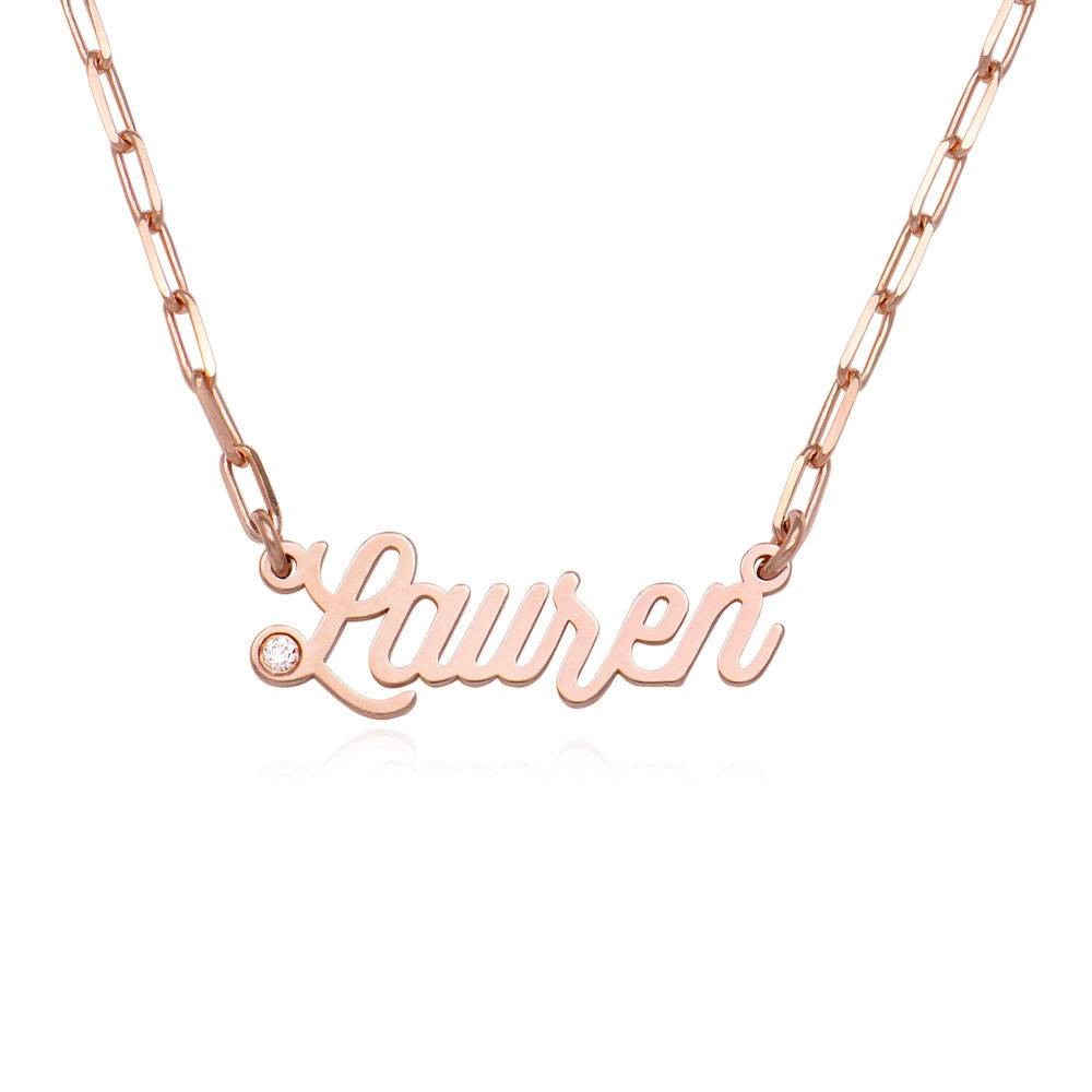 Collier prénom à chaîne maillons en plaqué or rose avec diamant-2 photo du produit